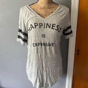 Trace Boutique “Happiness is Expensive” T-Shirt Size Large Gray & White